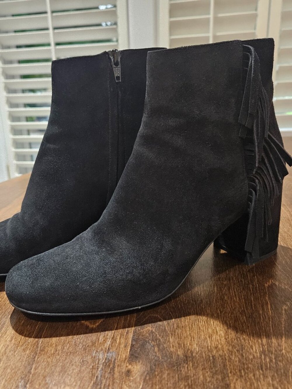 Saint Laurent Black Suede Fringe Boot, Size 39